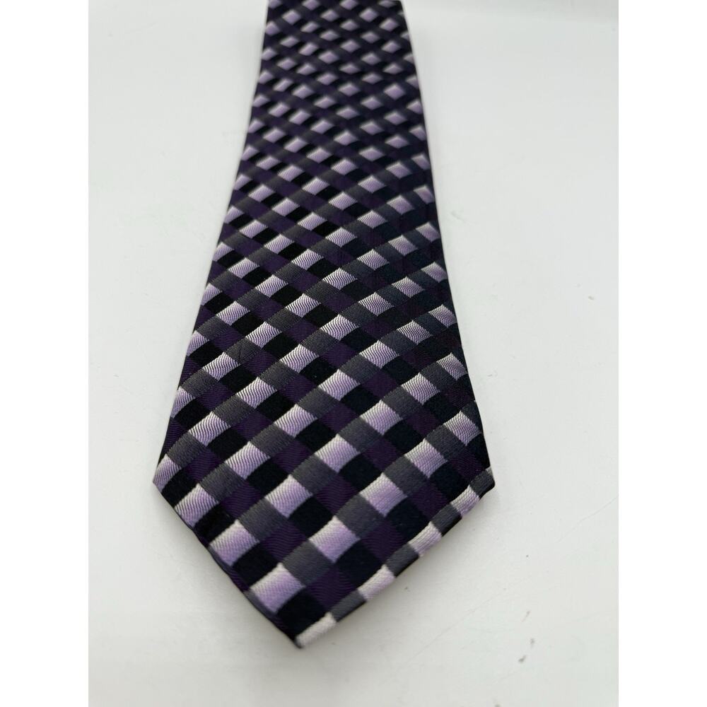 Roberto Villini Couture Tie Purple Black Checker 100% Silk Handmade Korea
